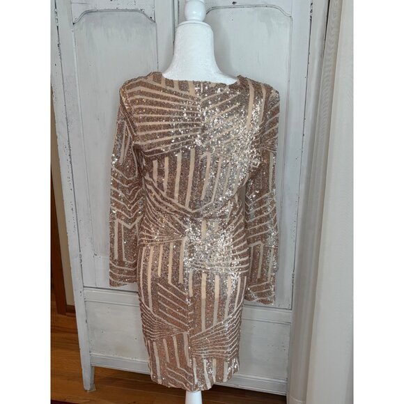 Miss Ord Gold Sequin Bodycon V-Neck Mini Dress L Juniors NYE Hoco Party READ - Picture 7 of 16